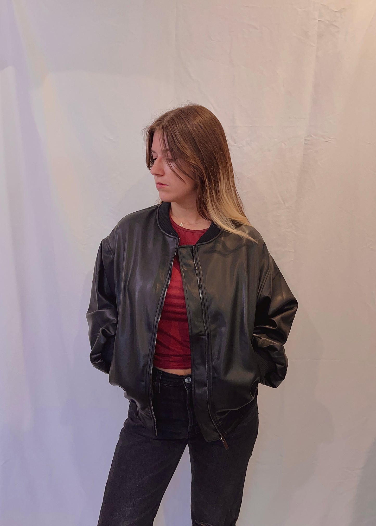 BAD IDEA LEATHER BOMBER JACKET