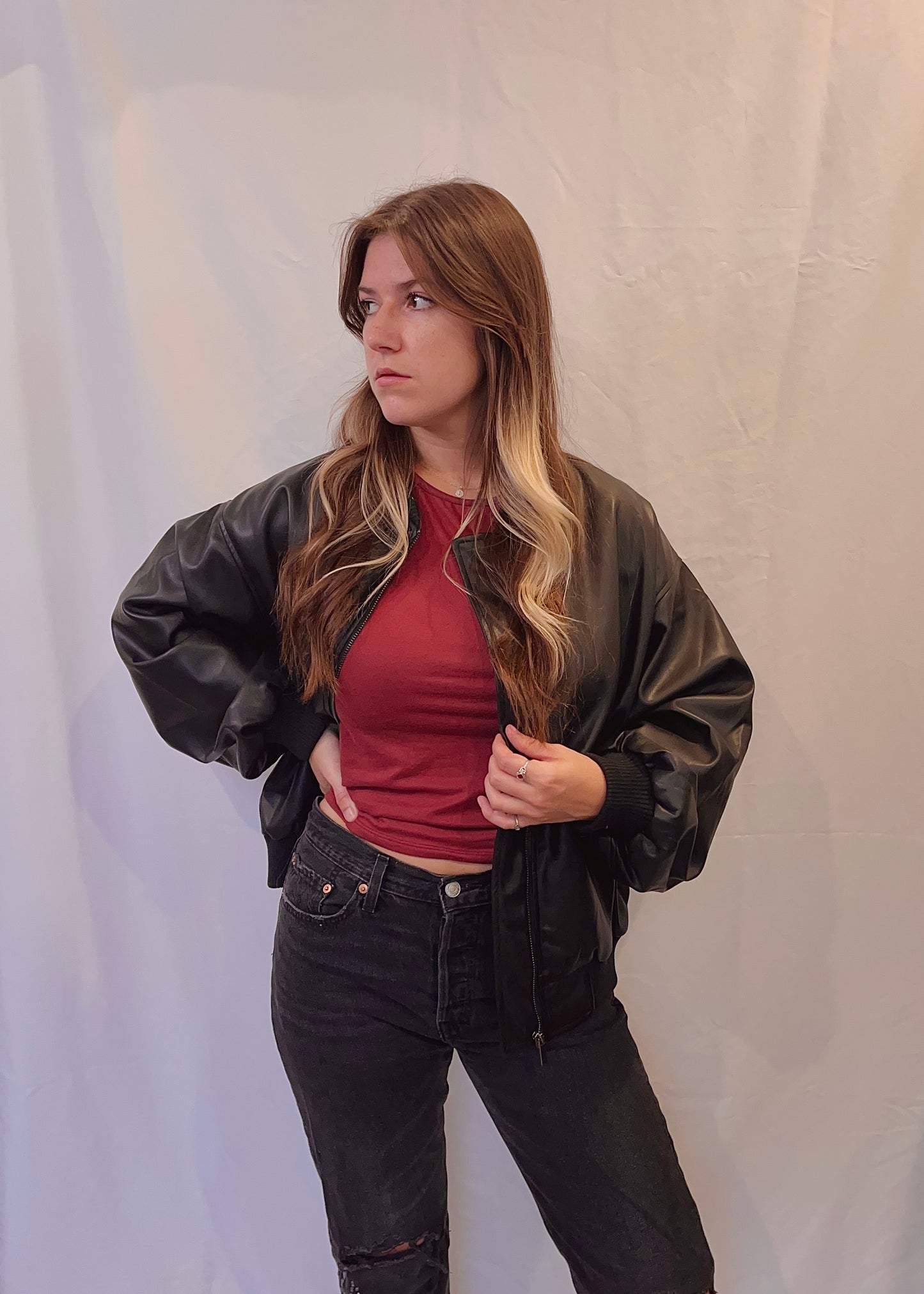 BAD IDEA LEATHER BOMBER JACKET