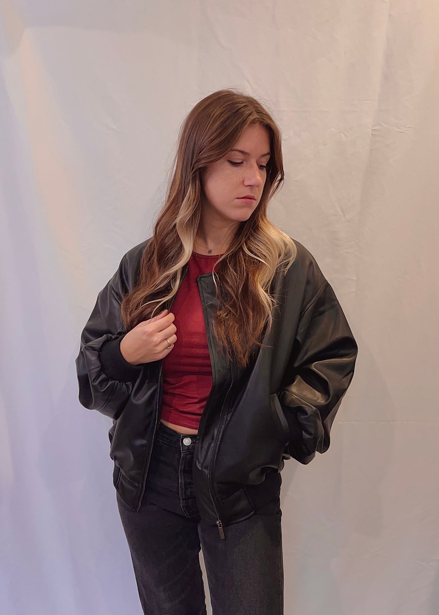 BAD IDEA LEATHER BOMBER JACKET