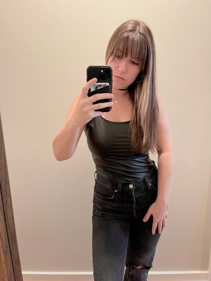 MAKEREADY FAUX LEATHER SHAPING BODYSUIT